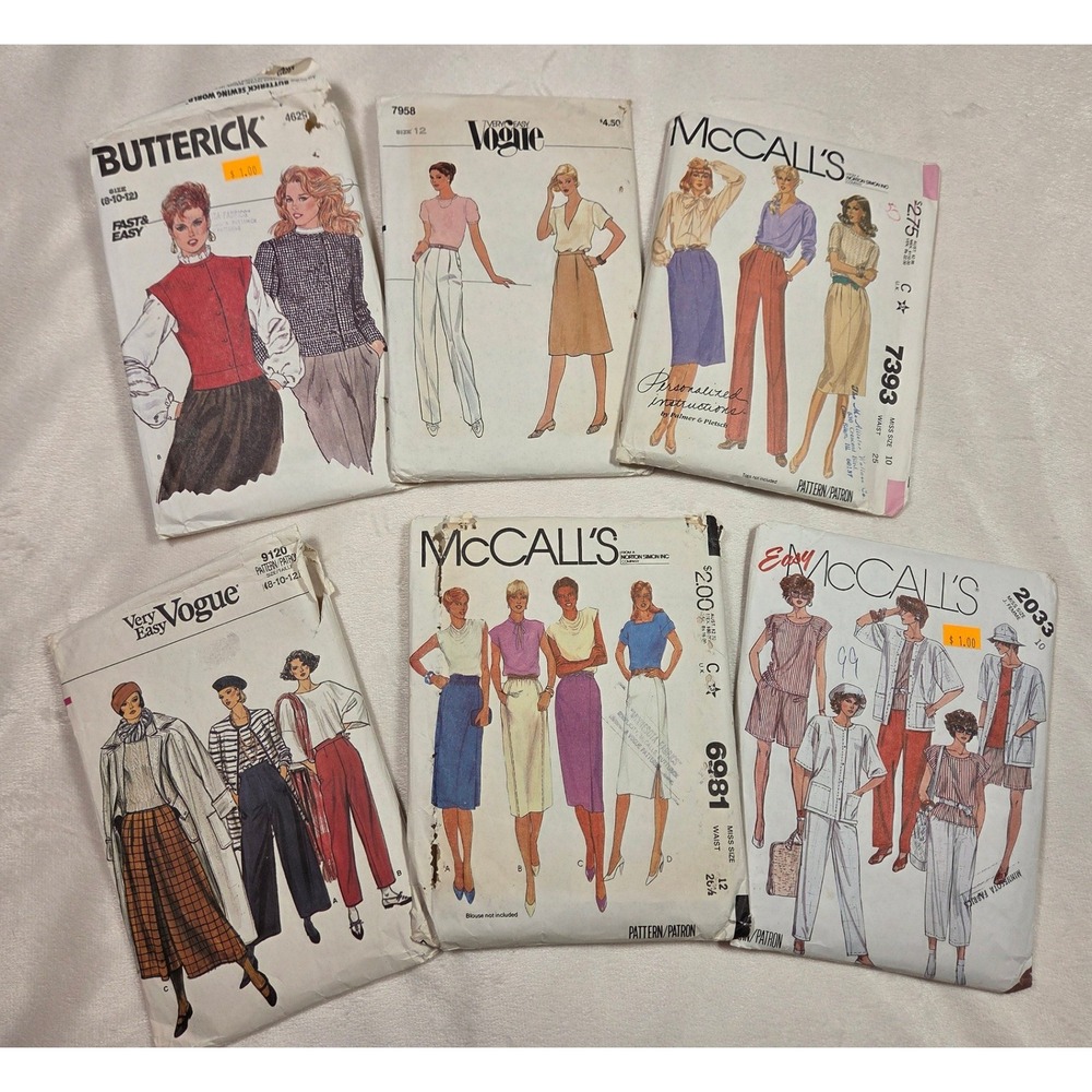 VTG Sewing Pattern Uncut Lot of 6 80s DIY Craftcore Vogue McCalls Butterick